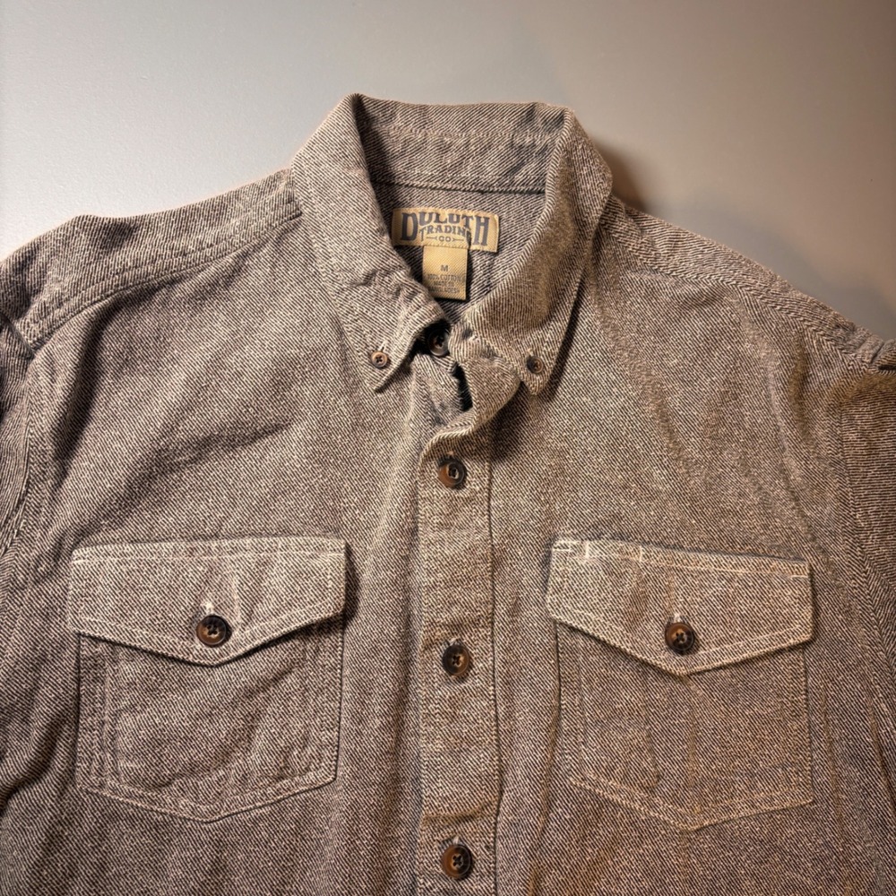 Duluth Trading Co Mens Grey Cotton Twill Button Down‎ Work Shirt 31209 Size M